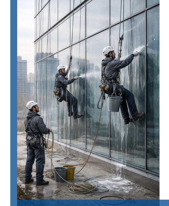 Промышленная мойка панорамных окон на высоте в Валуйках