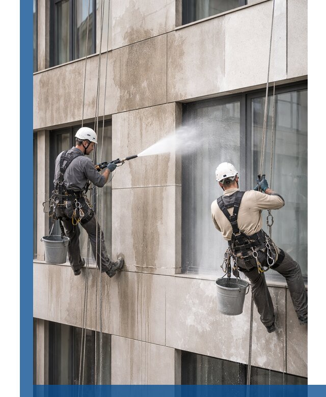 Послестроительная мойка фасада промышленным альпинизмом в Валуйках