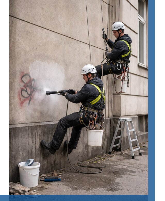 Удаление граффити с фасада в Валуйках от 4790 р. | ВЫСОТНИК-Вли