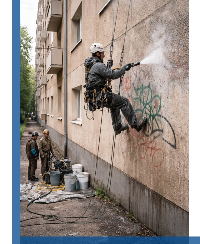 Удаление граффити с фасада в Валуйках без следов и повреждений