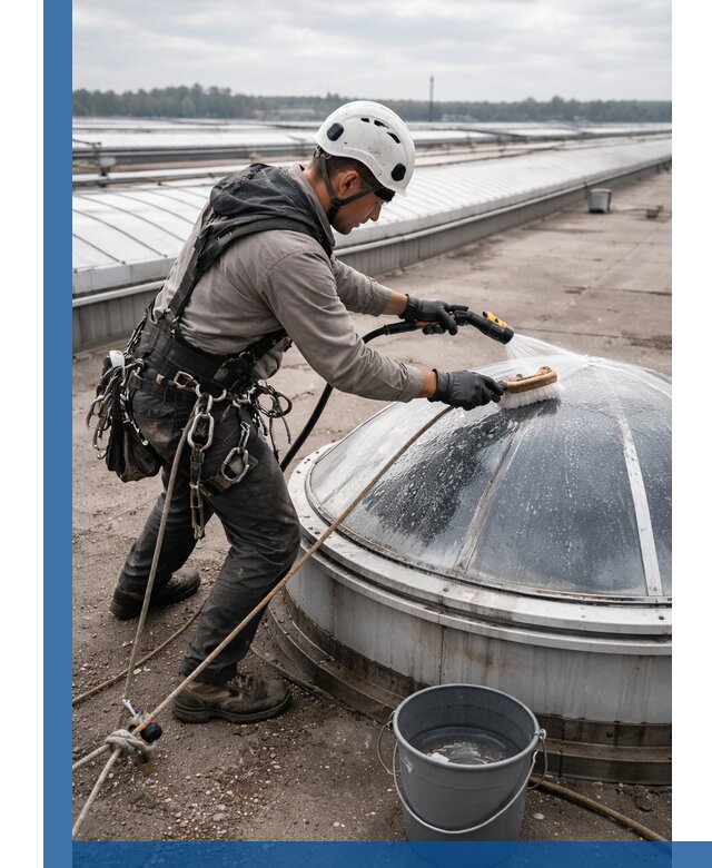 Мойка зенитных фонарей на кровле для промышленных объектов в Валуйках