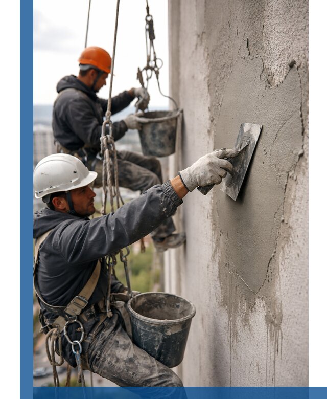 Штукатурка фасада на высоте в Валуйках профессиональные работы