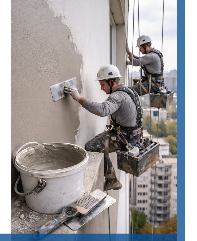 Шпаклевка фасада на высоте в Валуйках от 745 р. | ВЫСОТНИК-Вли