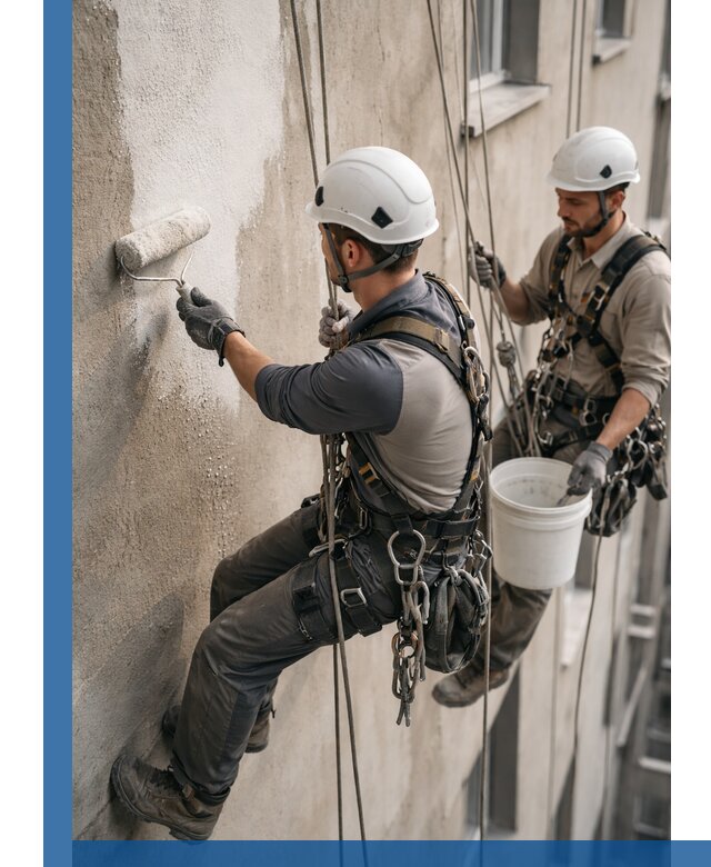 Грунтовка фасада на высоте в Валуйках промышленными альпинистами