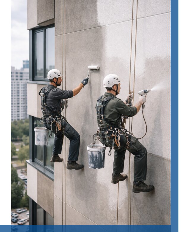 Покраска фасада альпинистами в Валуйках от 319 р. | ВЫСОТНИК-Вли