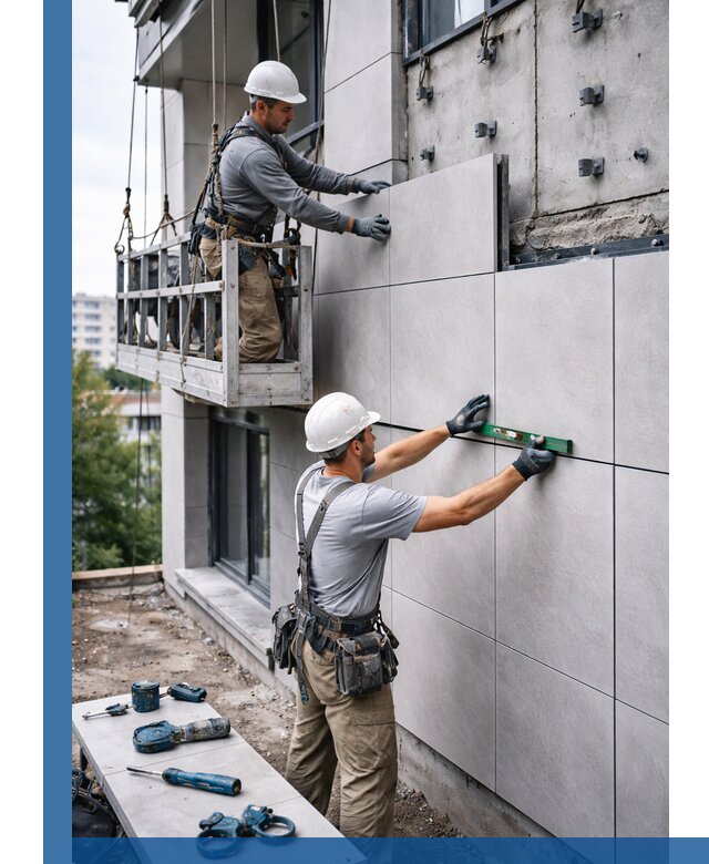 Монтаж керамогранита на фасад в Валуйках под ключ с гарантией качества