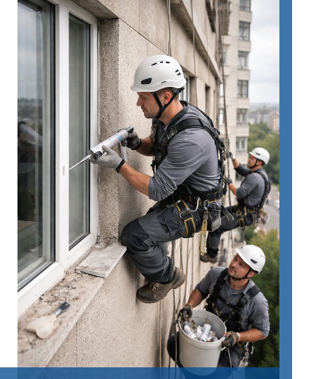 Герметизация оконных швов снаружи в Валуйках от 1597 р. | ВЫСОТНИК-Вли