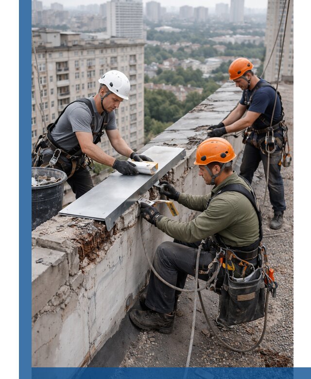 Ремонт парапета на кровле в Валуйках, высотные работы с гарантией