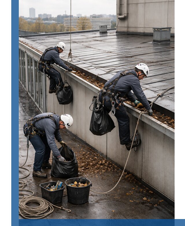 Очистка кровли по периметру в Валуйках силами промышленных альпинистов