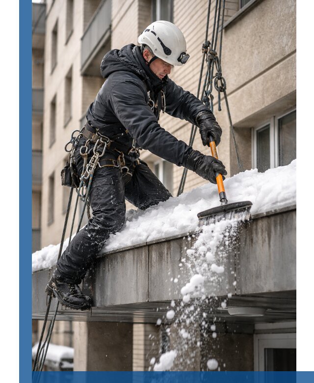 Очистка козырьков от снега в Валуйках круглогодично безопасно