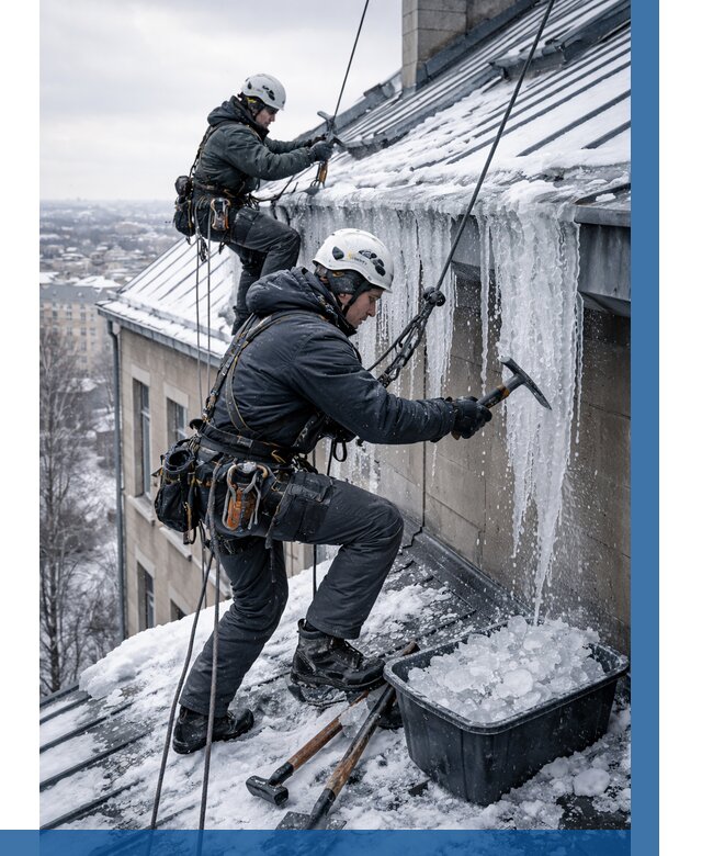 Удаление наледи с кровли в Валуйках от 5855 р. | ВЫСОТНИК-Вли