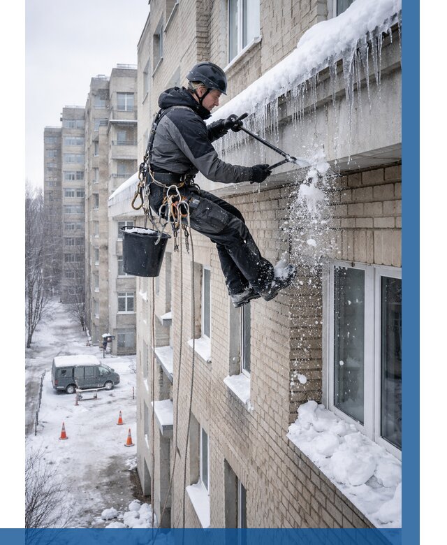 Удаление наледи с карнизов в Валуйках от 373 р. | ВЫСОТНИК-Вли