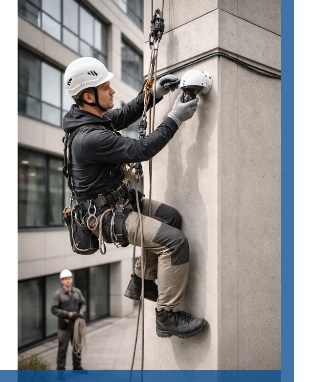 Монтаж камер видеонаблюдения на фасаде в Валуйках от 9048 р.-ВЫСОТНИК-Вли