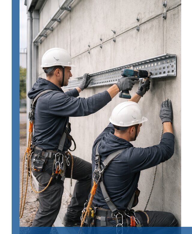 Монтаж кабельных лотков на фасаде зданий в Валуйках с гарантией