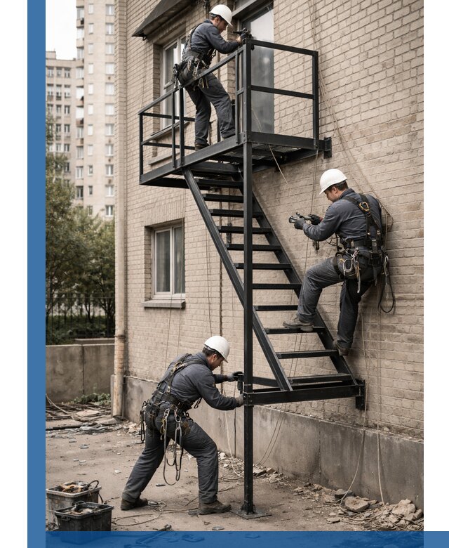 Монтаж пожарной лестницы в Валуйках, установка и крепление