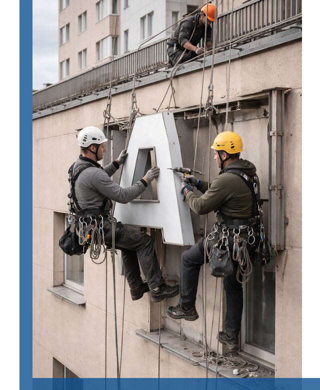 Ремонт и восстановление наружных вывесок на высоте в Валуйках