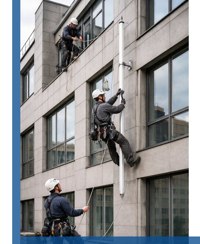 Монтаж флагштока на фасаде здания с креплением и герметикой в Валуйках