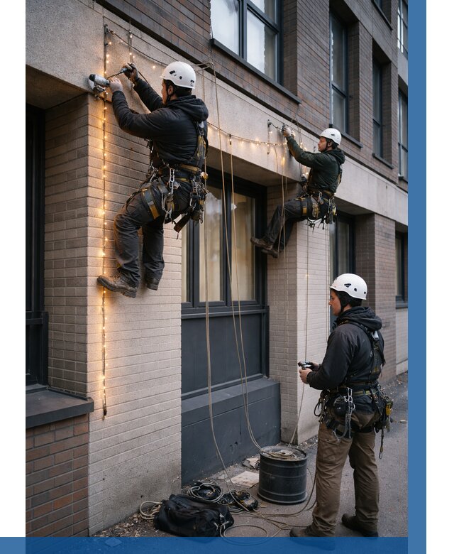 Монтаж гирлянд на фасаде в Валуйках от 3726 р. | ВЫСОТНИК-Вли