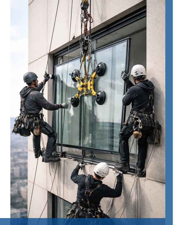 Монтаж стеклопакетов на высоте в Валуйках от 3406 р. | ВЫСОТНИК-Вли