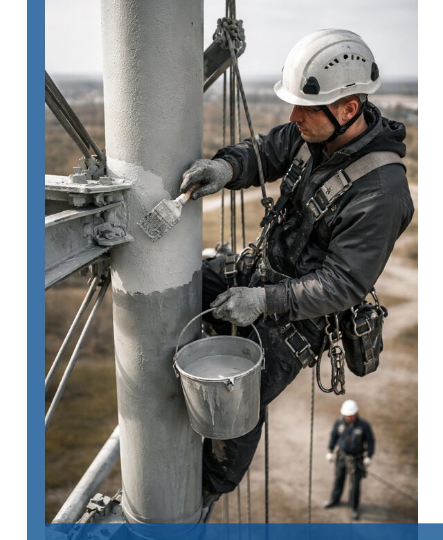 Покраска мачт связи в Валуйках промышленными альпинистами