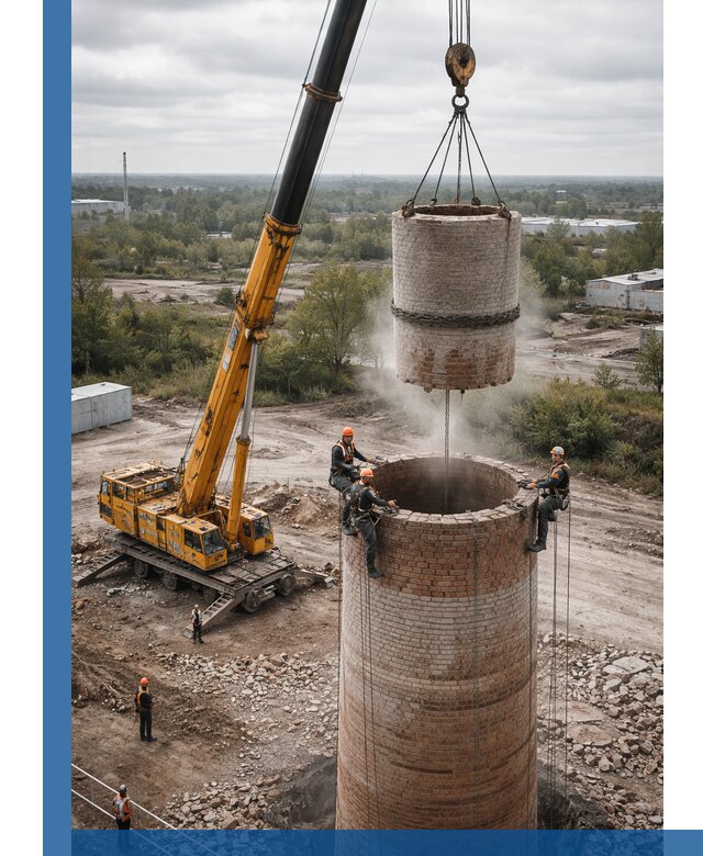 Демонтаж дымовой трубы в Валуйках с гарантиями безопасности
