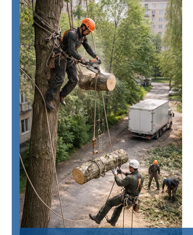 Спил деревьев альпинистами в Валуйках, безопасно и без повреждений