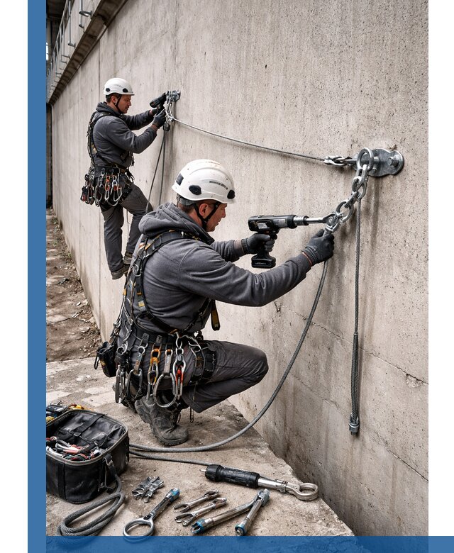 Монтаж анкерных линий высотной безопасности в Валуйках