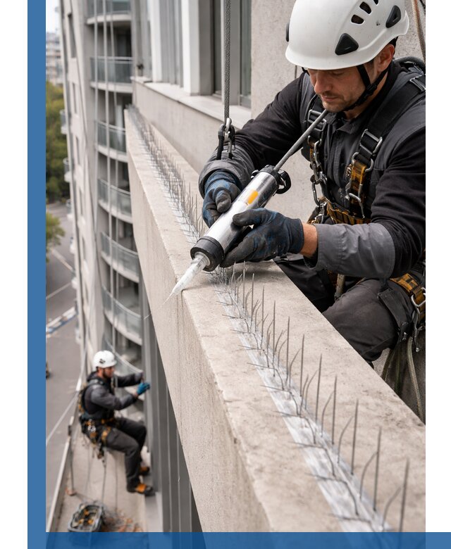 Установка шипов от птиц на фасадах и кровлях в Валуйках